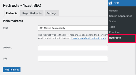 Yoast SEO premium中的重定向管理器