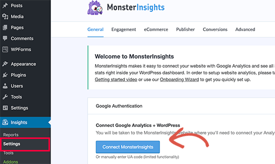 使用 MonsterInsights 连接 Google Analytics