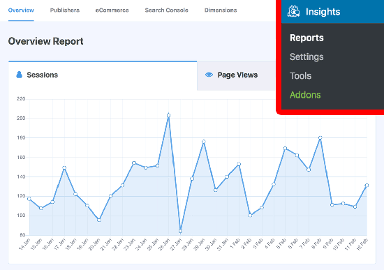 MonsterInsights中的网站统计报告