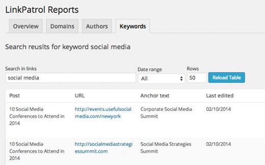 Search for links by keyword