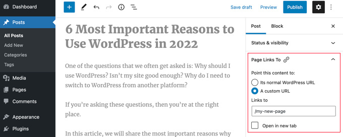 WordPress 编辑器中的页面链接 WordPress 编辑器中的页面链接