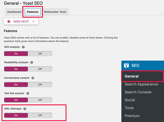 Yoast SEO XML 站点地图选项