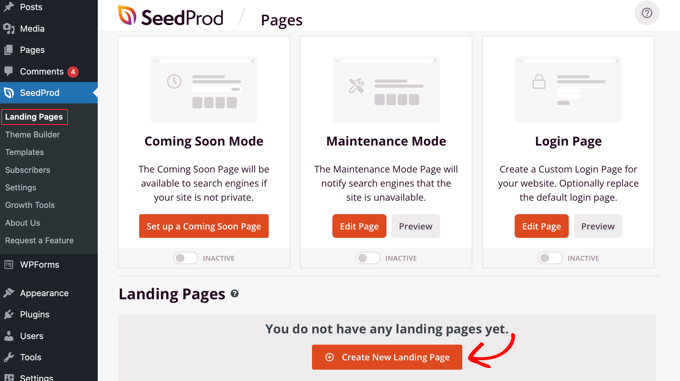 添加一个新的SeedProd登陆页面