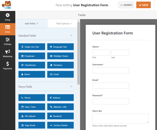 用户注册表单生成器WPForms