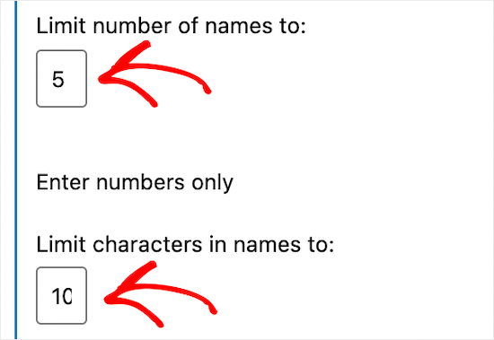限制名称和字符的数量