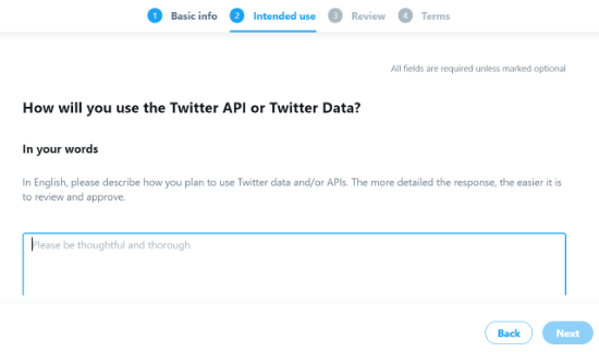 输入 Twitter API 的答案和数据的预期用途