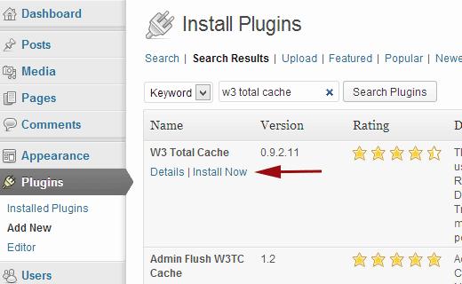 Installing W3 Total Cache plugin for WordPress Installing W3 Total Cache plugin for WordPress