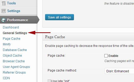 W3 Total Cache General Settings Page W3 Total Cache General Settings Page