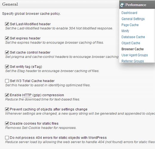 Setting Setting up Browser Cache options in W3 Total Cache