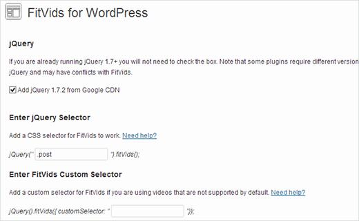 FitVids for WordPress plugin settings