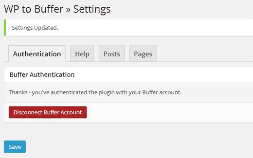 Buffer successfully connected to your WordPress site