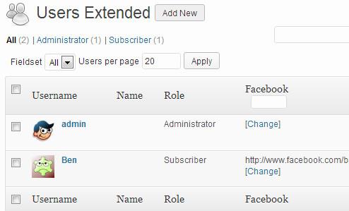 Manage extended user profile fields