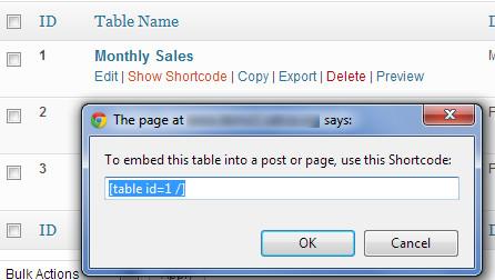 Get table shortcode to add in posts