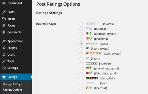 WP Post Ratings settings page WP Post Ratings settings page