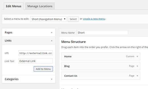 Adding a custom link in WordPress menus