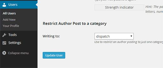 Restrict author to a category Restrict author to a category
