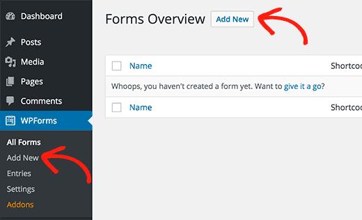 Adding a new contact form in WordPress using WPForms Adding a new contact form in WordPress using WPForms