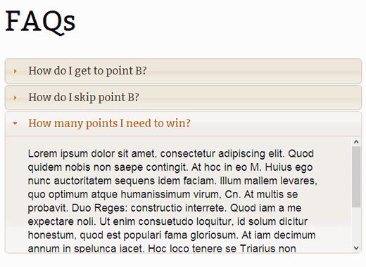An accordion menu for FAQs An accordion menu for FAQs