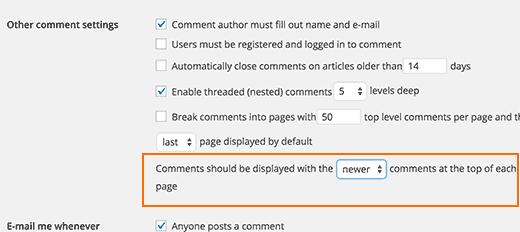 Show newer comments first in WordPress