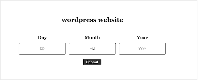 WordPress中年龄验证页面的示例
