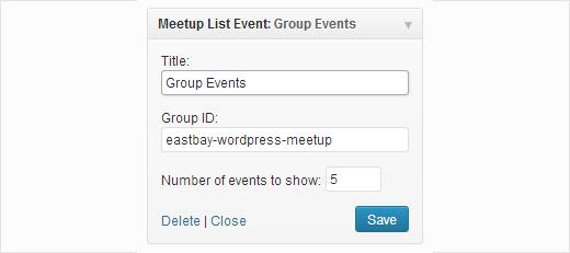 Meetup List Events Widget