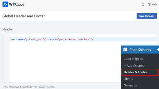 在WPCode的标题脚本部分插入HTML标签