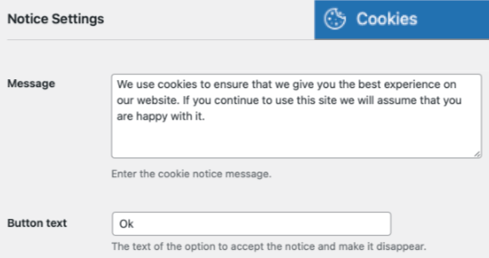 Cookie通知自定义消息