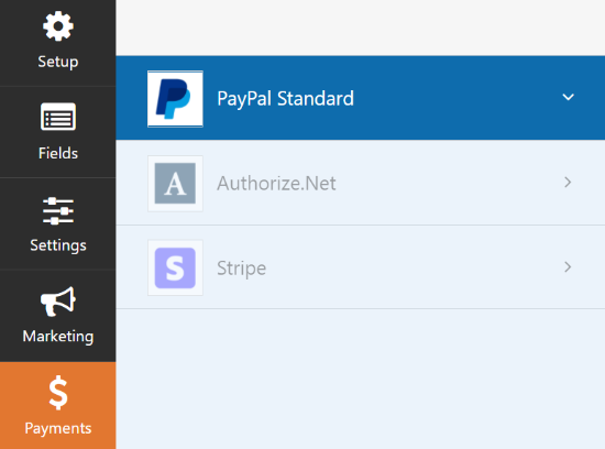 在付款设置中选择PayPal标准