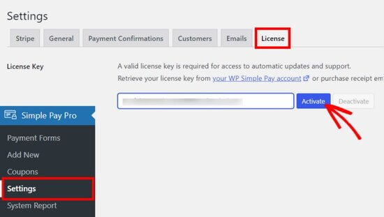 添加WP Simple Pay许可证密钥