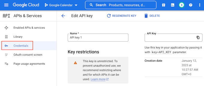 限制对谷歌日历API密钥的访问