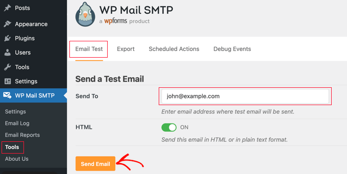 导航到WP Mail SMTP » 工具