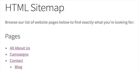 HTML网站地图页面示例