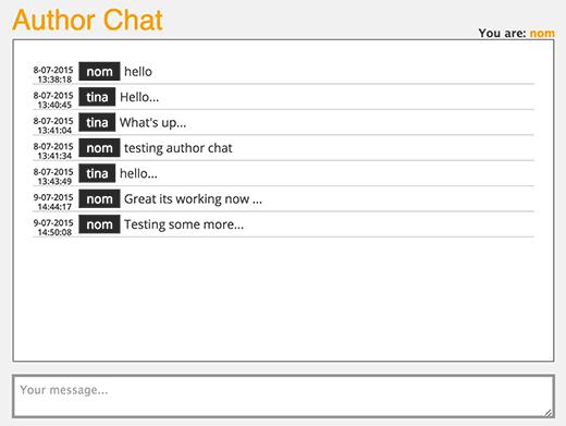 An author chat page in WordPress admin area