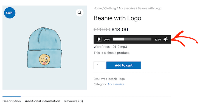 嵌入在WooCommerce产品页面上的音频播放器