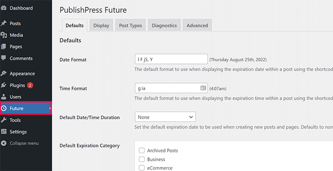 PublishPress未来设置