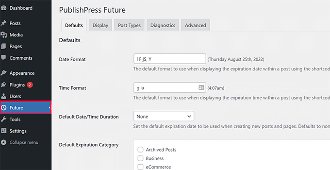 PublishPress未来设置 PublishPress未来设置