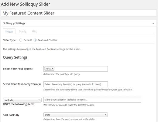 Adding a new featured content slider in WordPress using Soliloquy