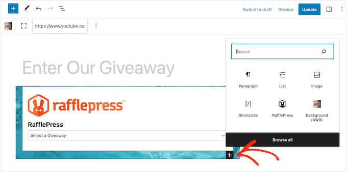 在视频背景中添加RafflePress赠品块 在视频背景中添加RafflePress赠品块