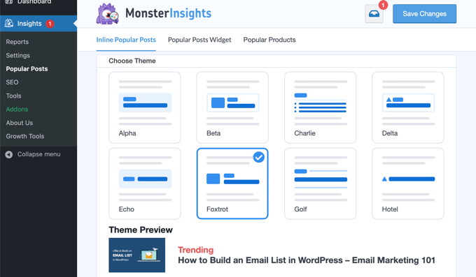 MonsterInsights热门帖子小部件