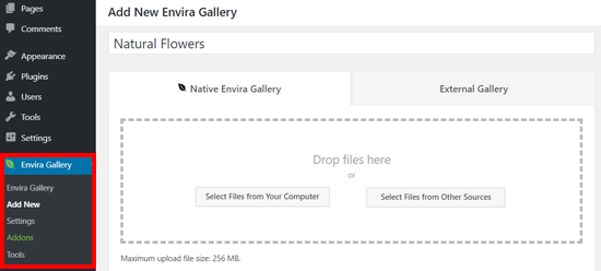 使用Envira Gallery WordPress插件创建新画廊