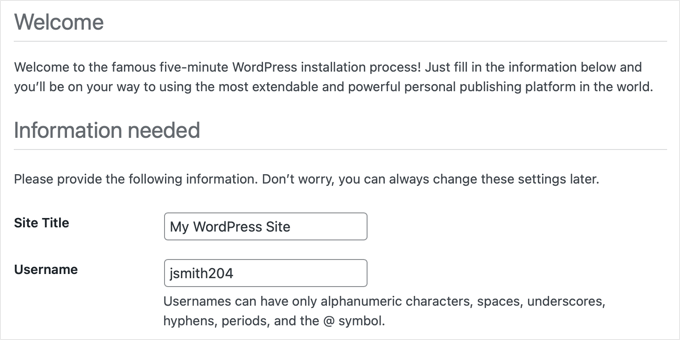 当您安装WordPress时，系统会要求您提供用户名，而不是您的全名