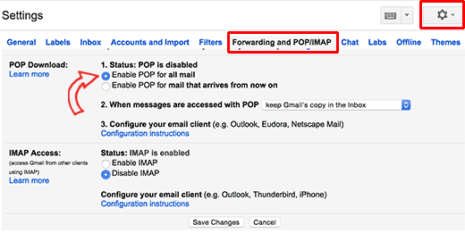 在Gmail中打开POP3