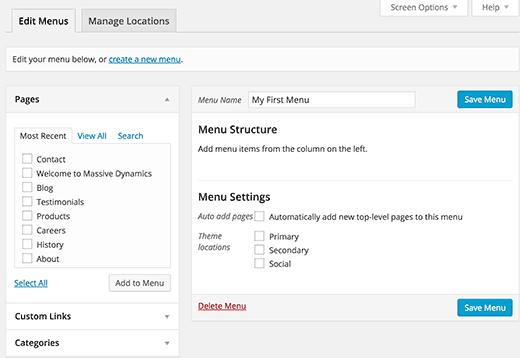 Creating navigation menus in WordPress Creating navigation menus in WordPress