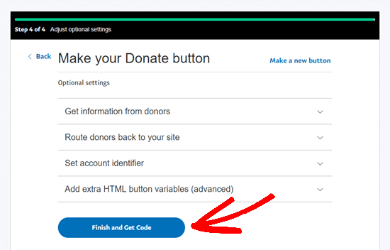 完成创建您的捐赠按钮，并获取代码