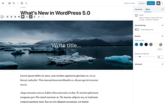 新的WordPress编辑器，称为古腾堡块编辑器