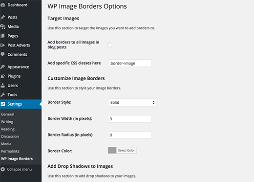 WP图像边框插件的设置页面