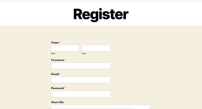 用户注册页面预览