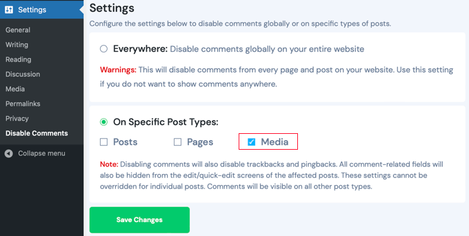 禁用评论插件允许您禁用来自媒体页面的评论