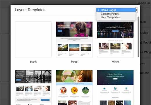 Choose a template for your page layout