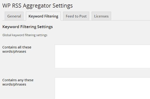 Filtering feed sources for specific keywords